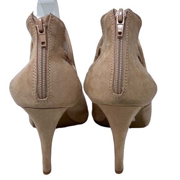 Torrid Beige Faux Suede Scallop Cut Out Open Toe Platform Stilettos Heels 10.5 - Picture 4 of 8